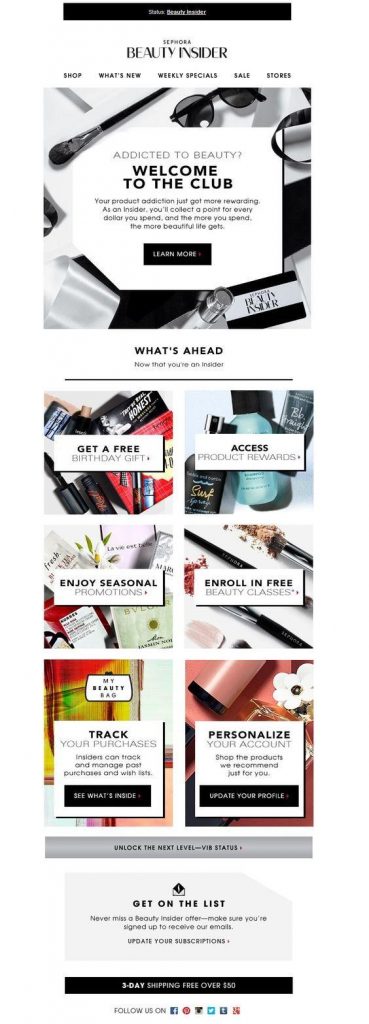 Welcome email from Sephora