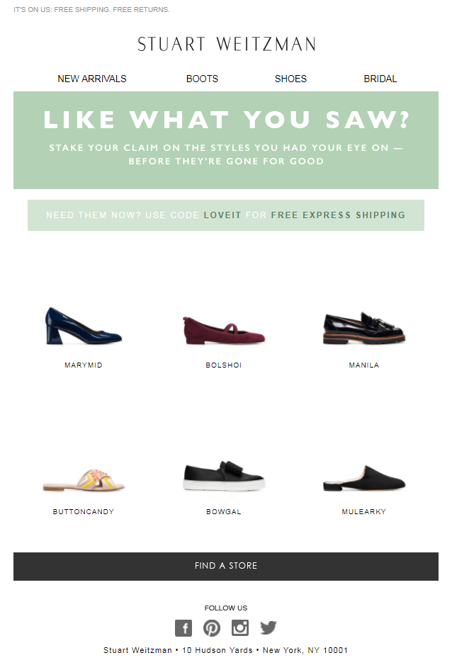 Example of cart abandonment email