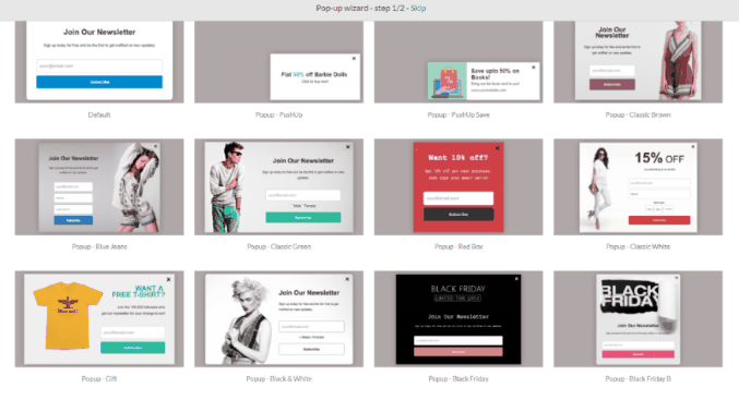 Dynamic popup templates