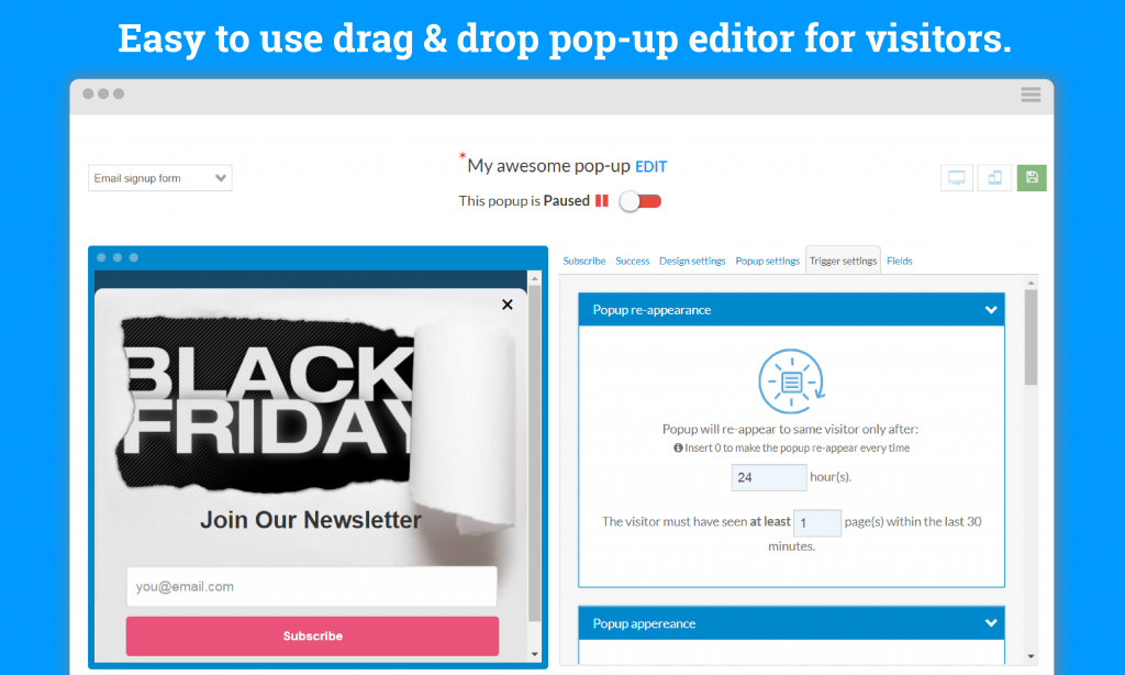 Pop Up editor for Shopify