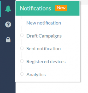 New Push Notification menu icon