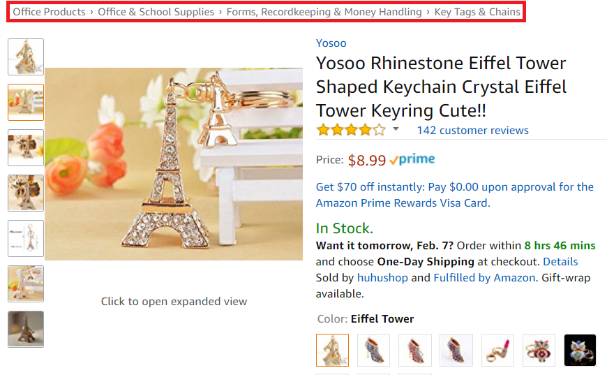 Example: breadcrumbs navigation in Amazon