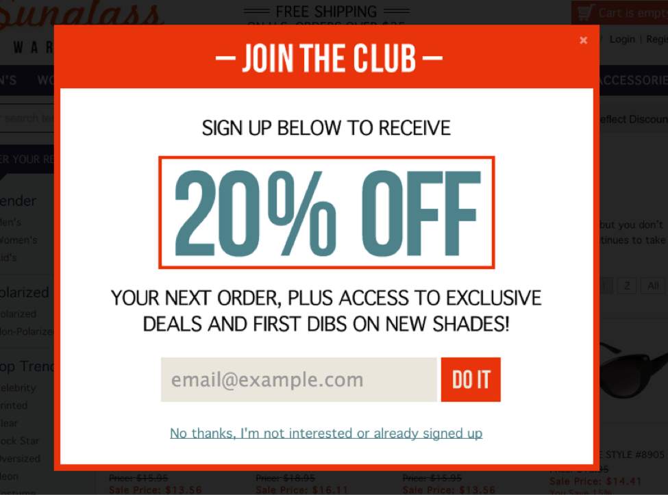 Example of compelling CTA on email signup form