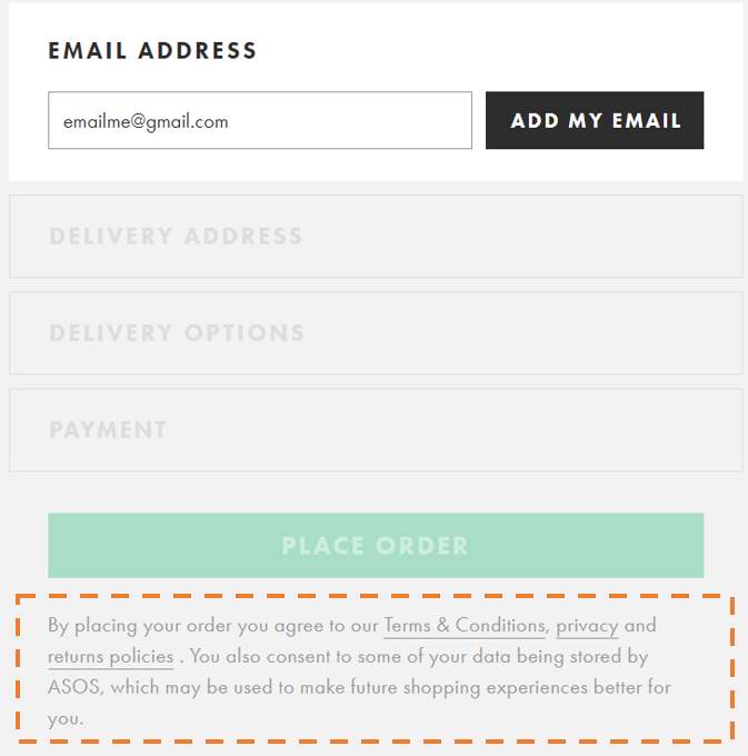 Example of eCommerce checkout consent text