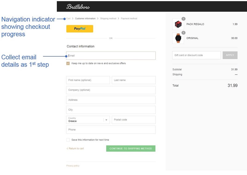 Best Checkout Pages example 3: Bratelboro