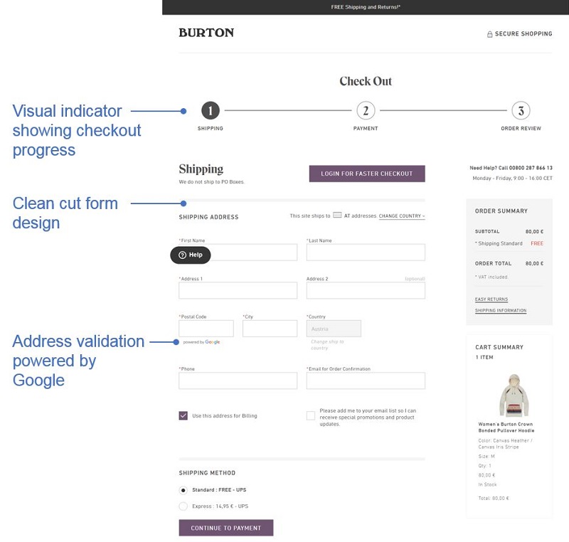 Best Checkout Pages example 5: Burton