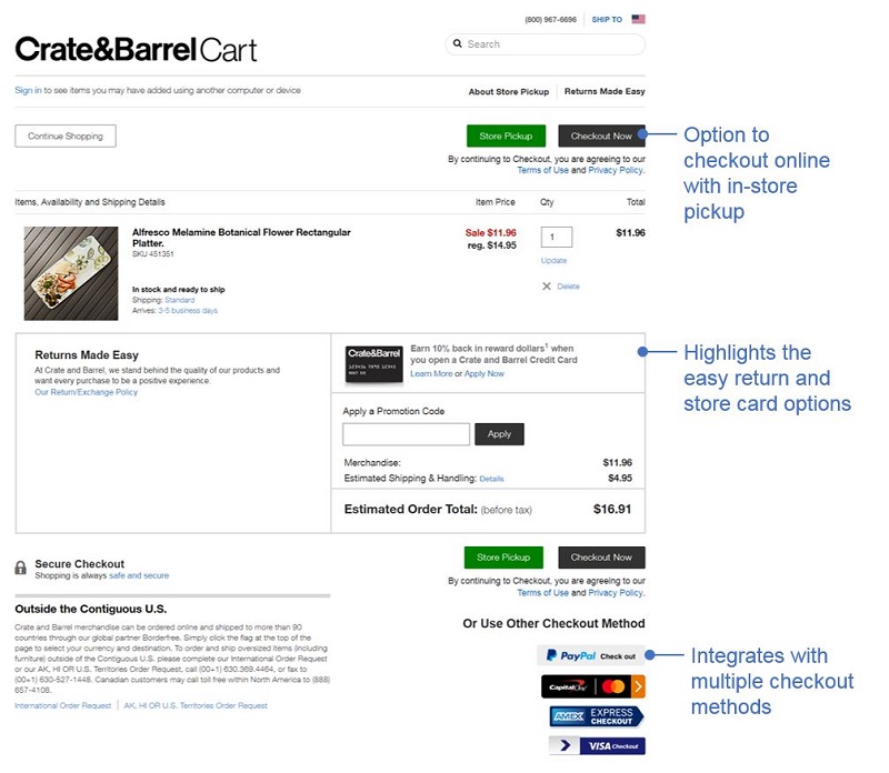 Best Checkout Pages example 3: Crate and Barrel