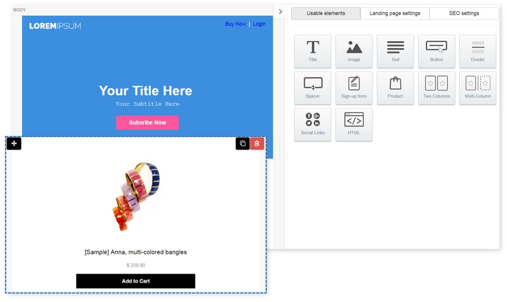 Landing Page Builder - Drag and Drop Products