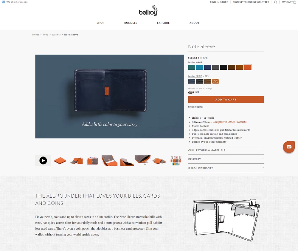 Best product pages: Bellroy