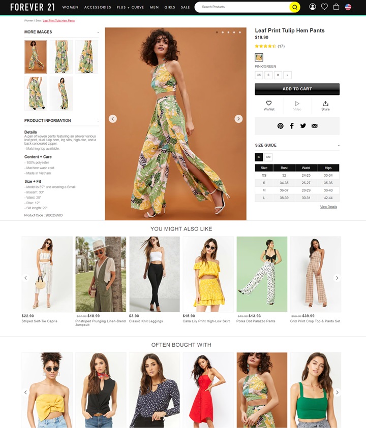 Best product pages: F21
