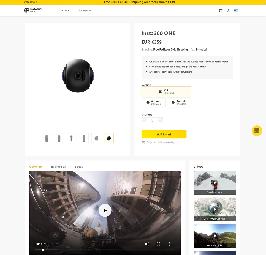 Best product pages: Insta360