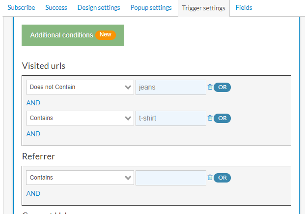 Trigger settings within ContactPigeon