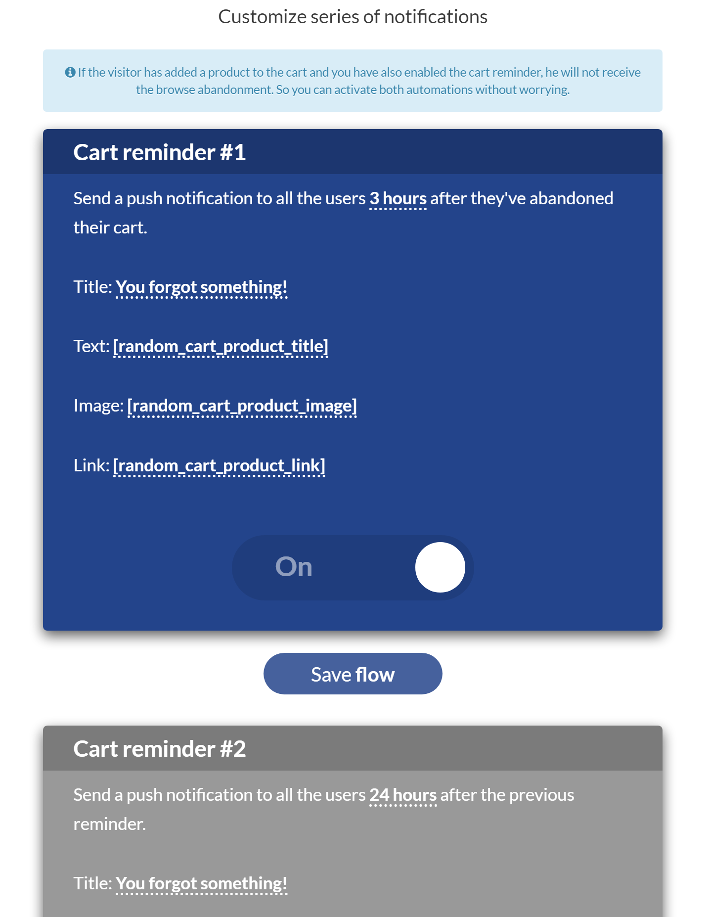 Abandoned cart reminders push notification setup