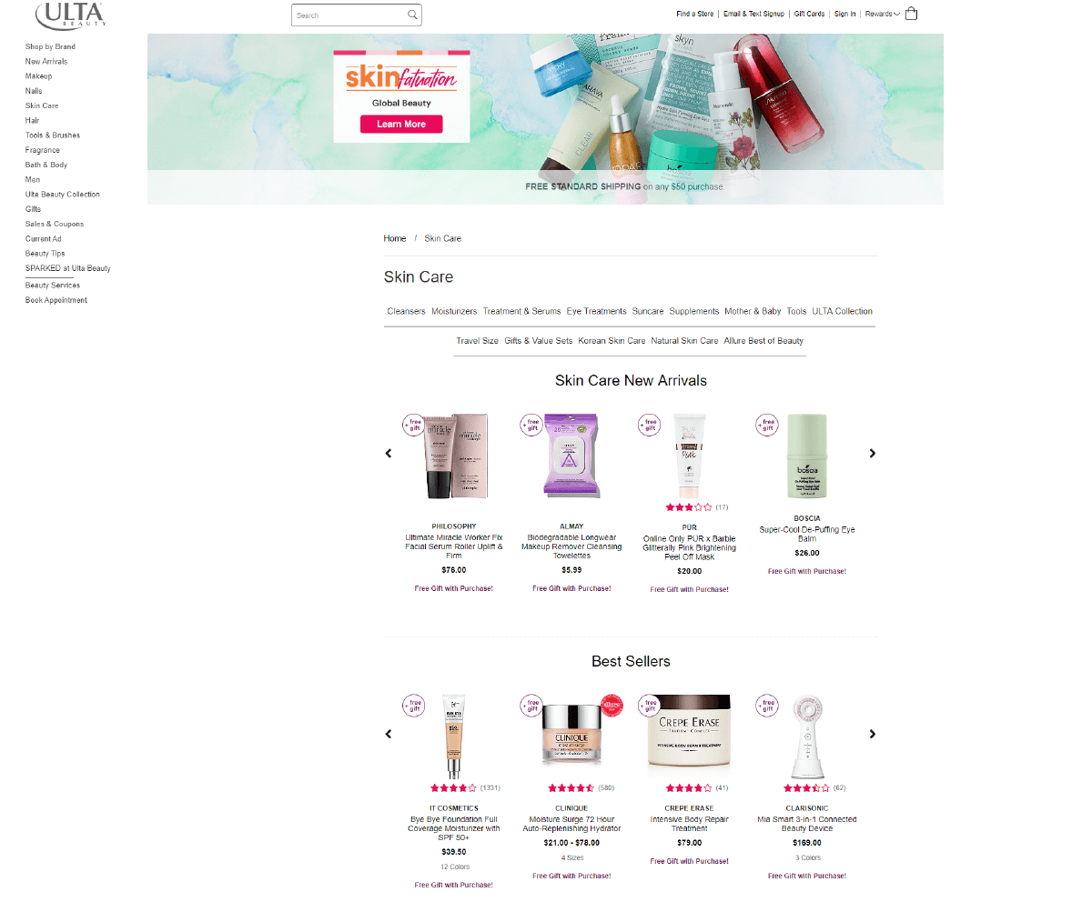 Ulta category page example