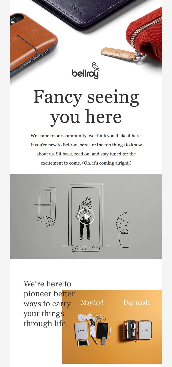 Welcome email automation from Bellroy