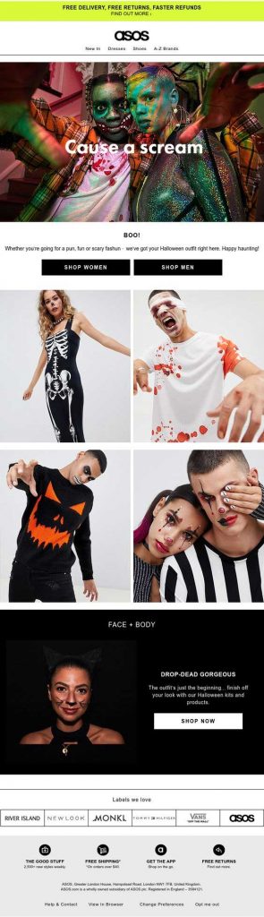 ASOS Halloween email campaign example