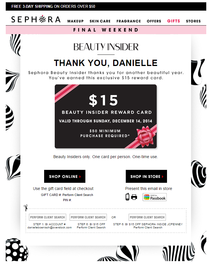 Example of special offer for VIP customers.