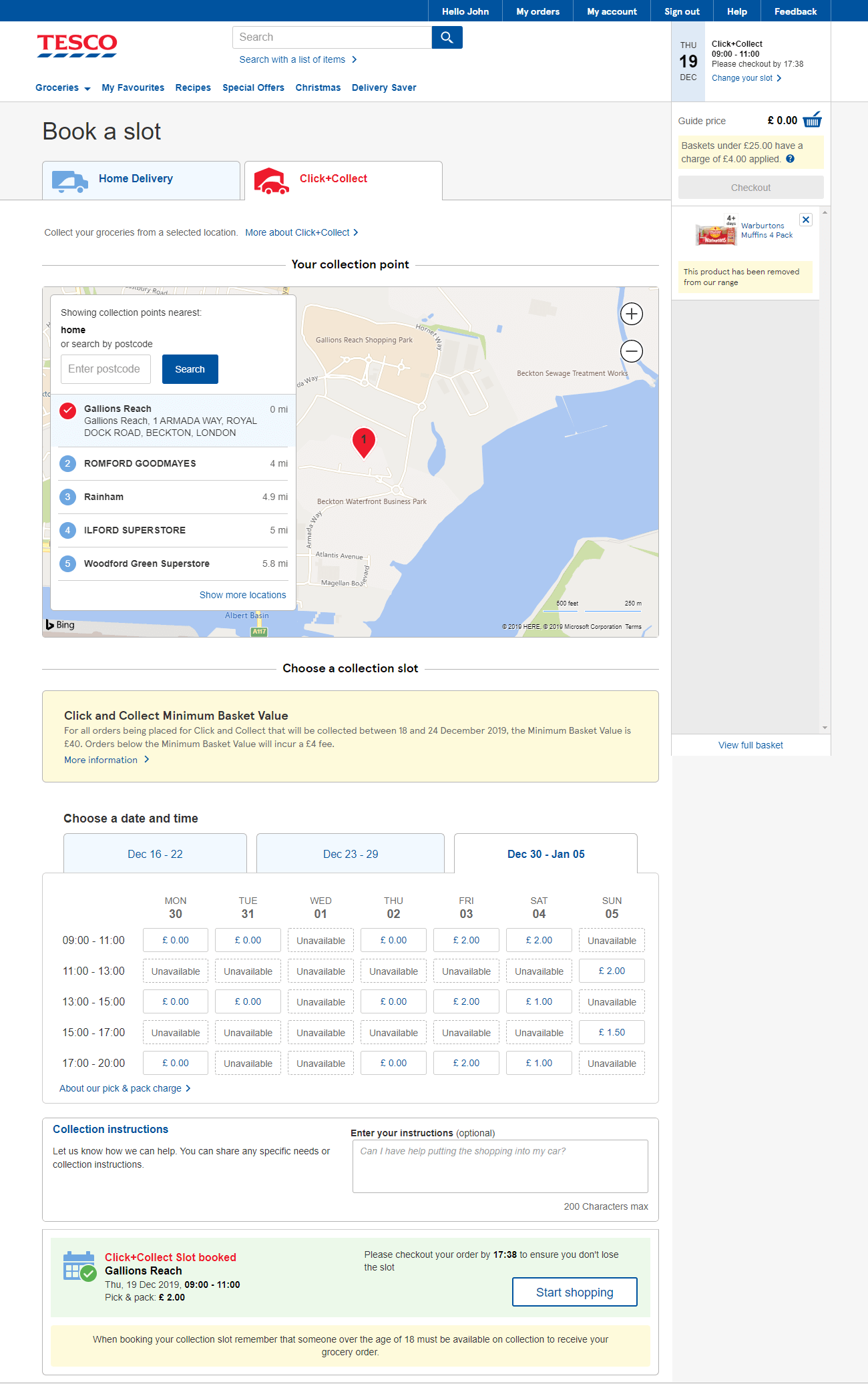 Tesco checkout page