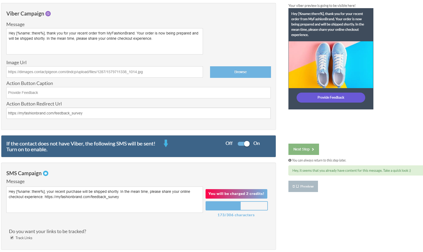 Example of personalization used within Viber message.