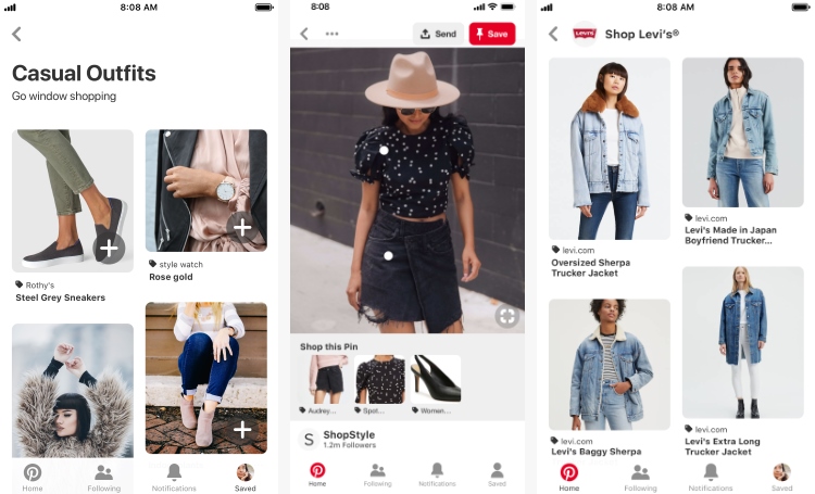 Example of visual shopping ads on Pinterest