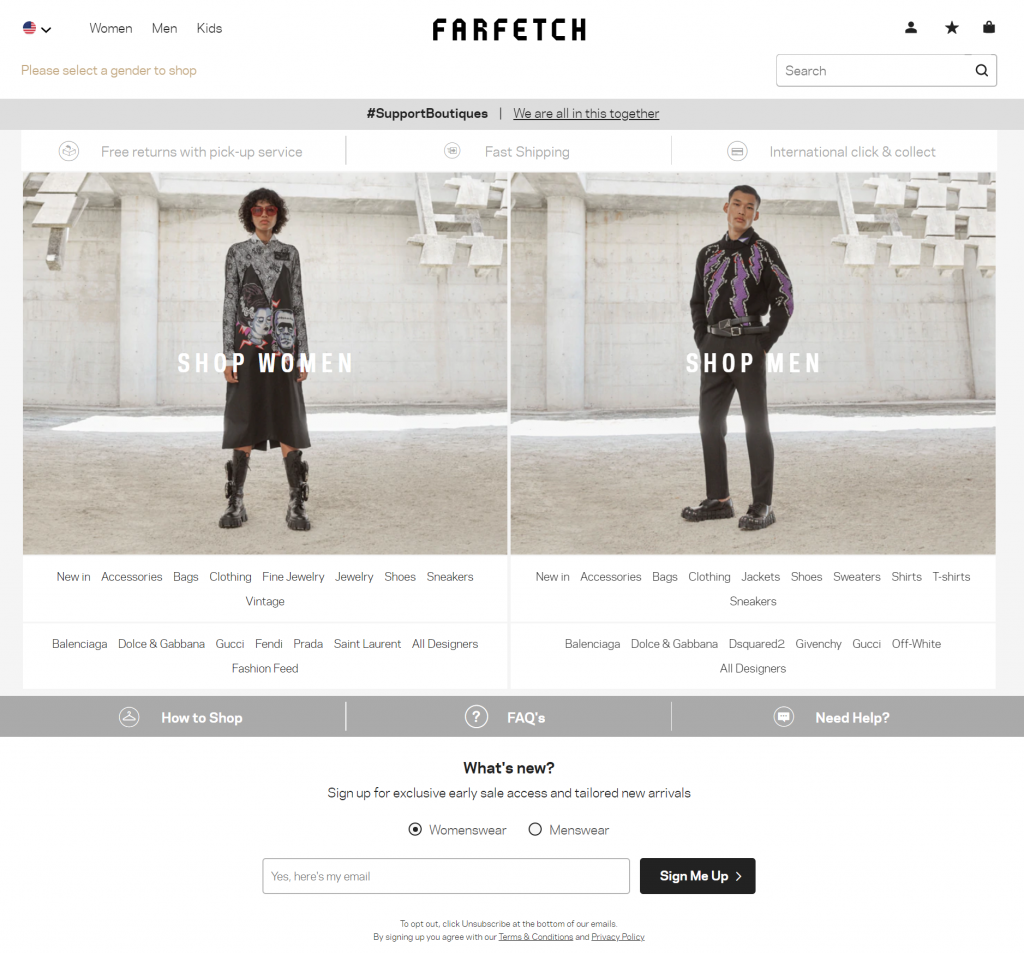 Farfetch homepage