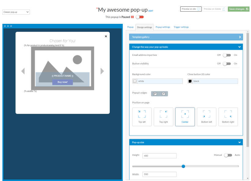 Popup customization