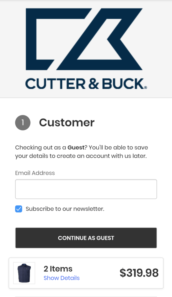 mobile checkout example: cutter & buck