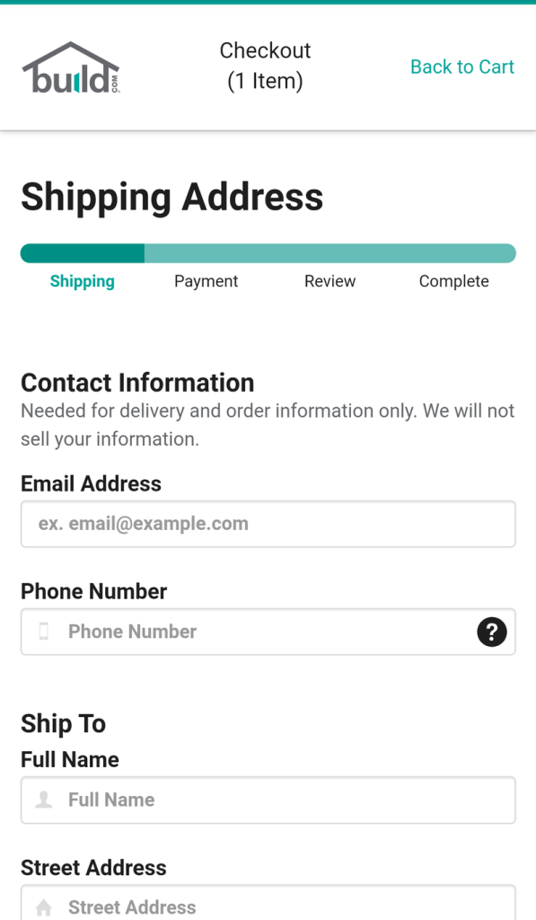 mobile checkout example: build.com