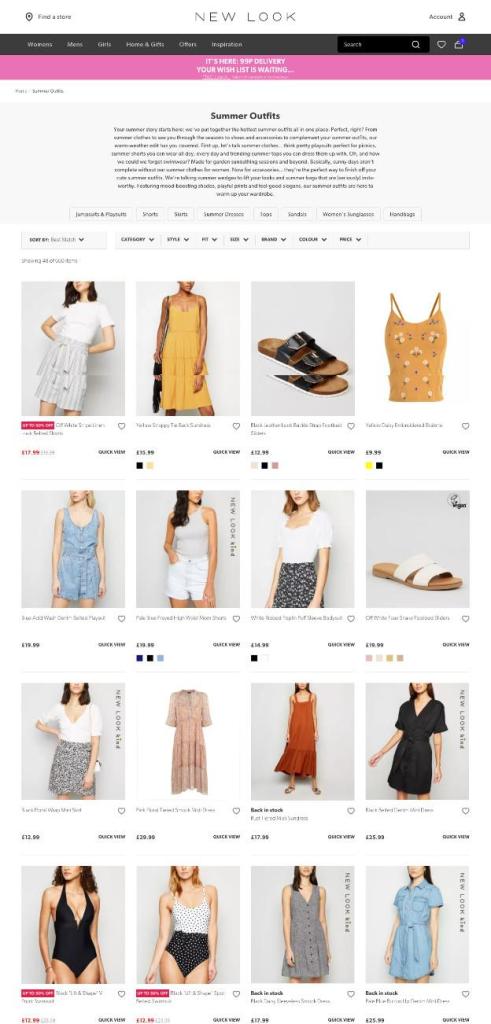 New Look's Category Page - Seasonal Outfits
