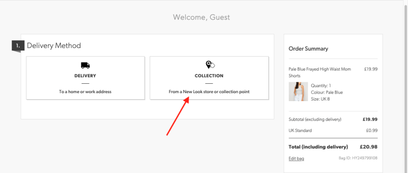 Options to have order delivered or collect it at designated points