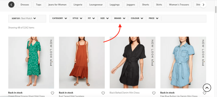 Filters to narrow down products
