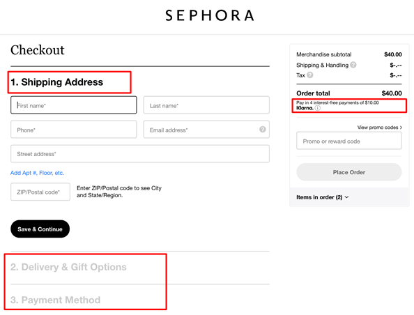 Sephora Checkout