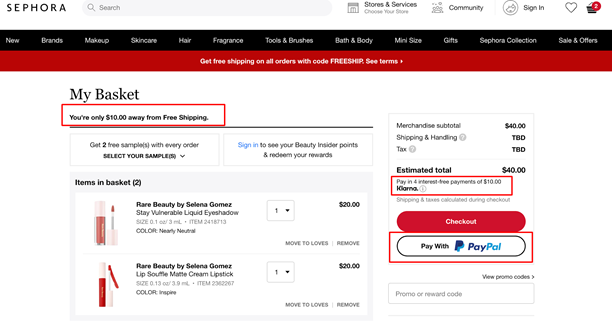Sephora Cart Page
