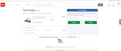 argos success story checkout page